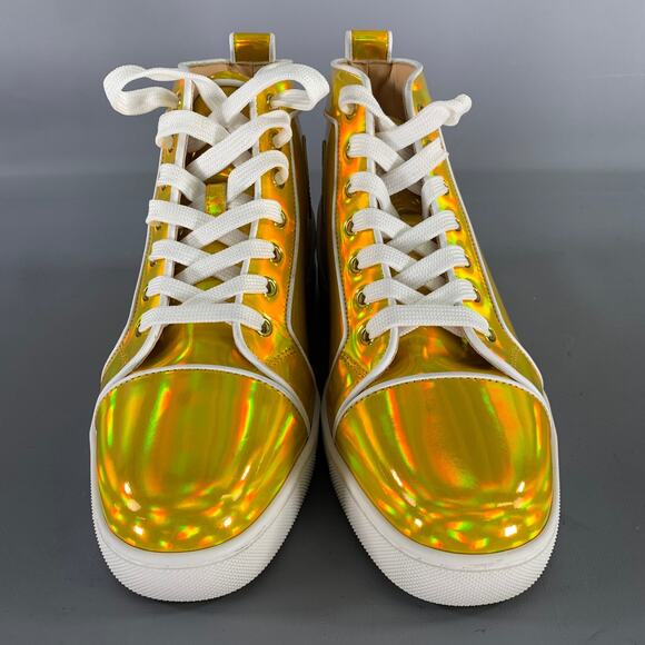 CHRISTIAN LOUBOUTIN Size 6.5 Gold White Leather High Top Lace Up Shoes main image 8